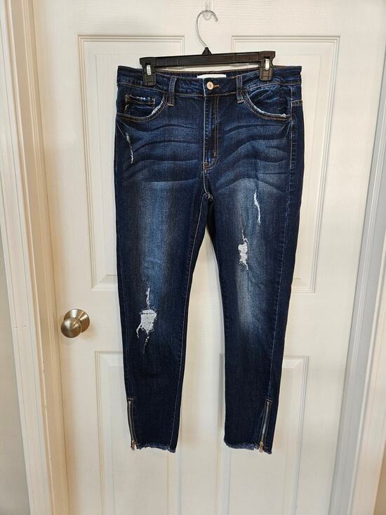 KanCan Denim - KanCan Distressed Skinny Jeans Women’s 13/30 Dark Wash Ankle Zip Raw Hem Stretch